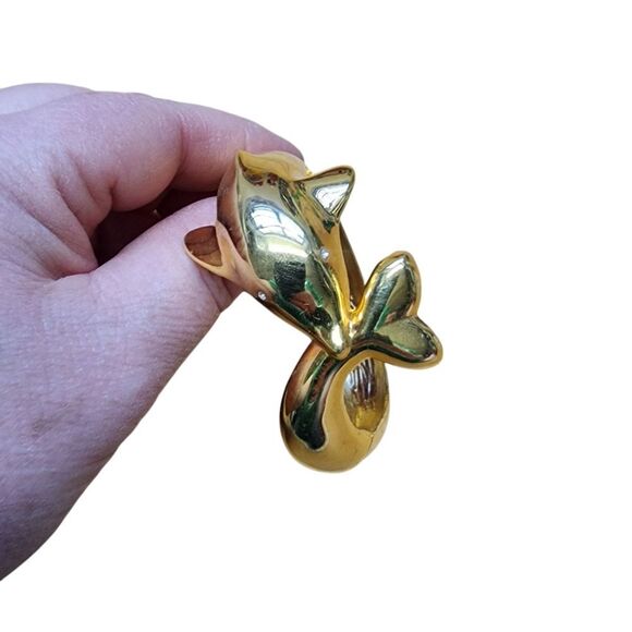 Gold Dolphin Hinged Bangle Bracelet - Picture 3 of 5